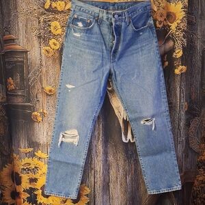 Levi's Men's Straight Blue Jeans with Distressed Details